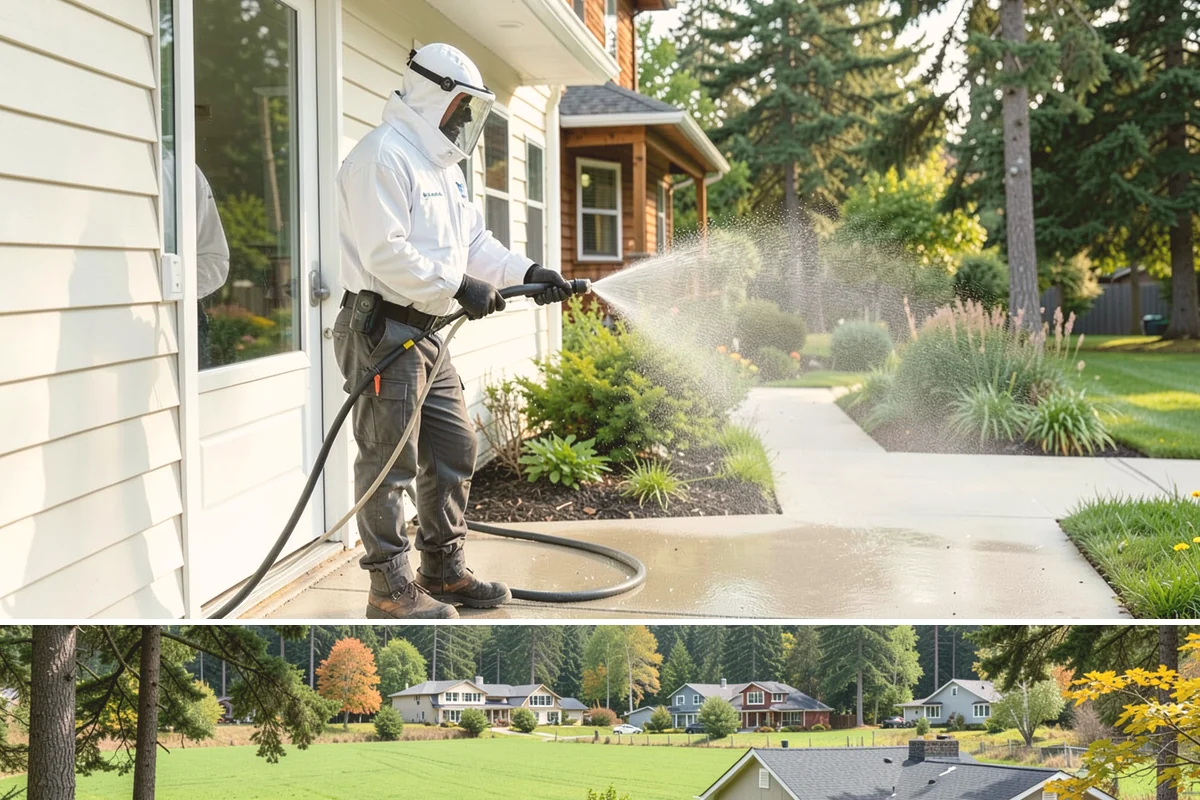 Stucco House Washing in Lyman, Skagit County, WA - Clean during the warm, drier months so the porous stucco dries thoroughly and resists new growth.