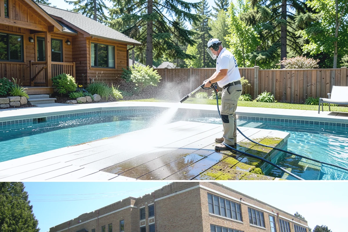Stucco House Washing in Maple Valley, King County, WA - Clean during the warm, drier months so the porous stucco dries thoroughly and resists new growth.