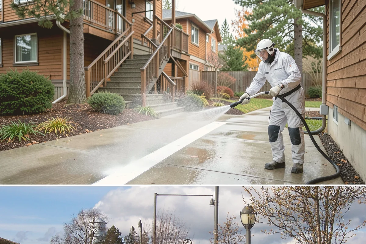 Stucco House Washing in Marysville, Snohomish County, WA - Clean during the warm, drier months so the porous stucco dries thoroughly and resists new growth.
