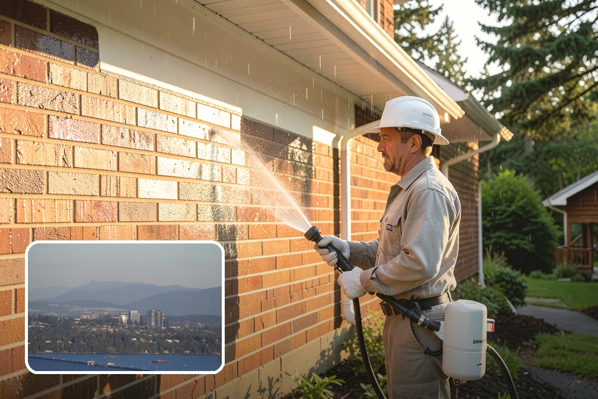 Stucco House Washing in Medina, King County, WA - Reaches algae hidden in the textured surface