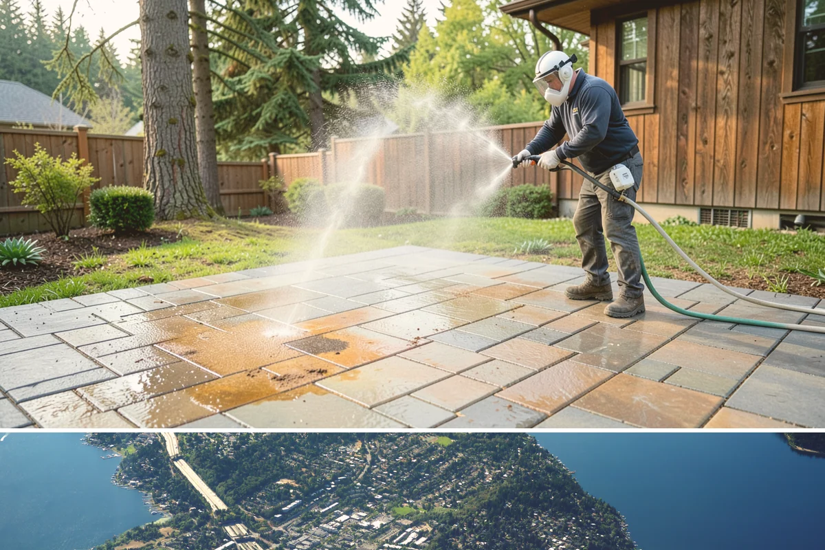 Stucco House Washing in Mercer Island, King County, WA - Clean during the warm, drier months so the porous stucco dries thoroughly and resists new growth.