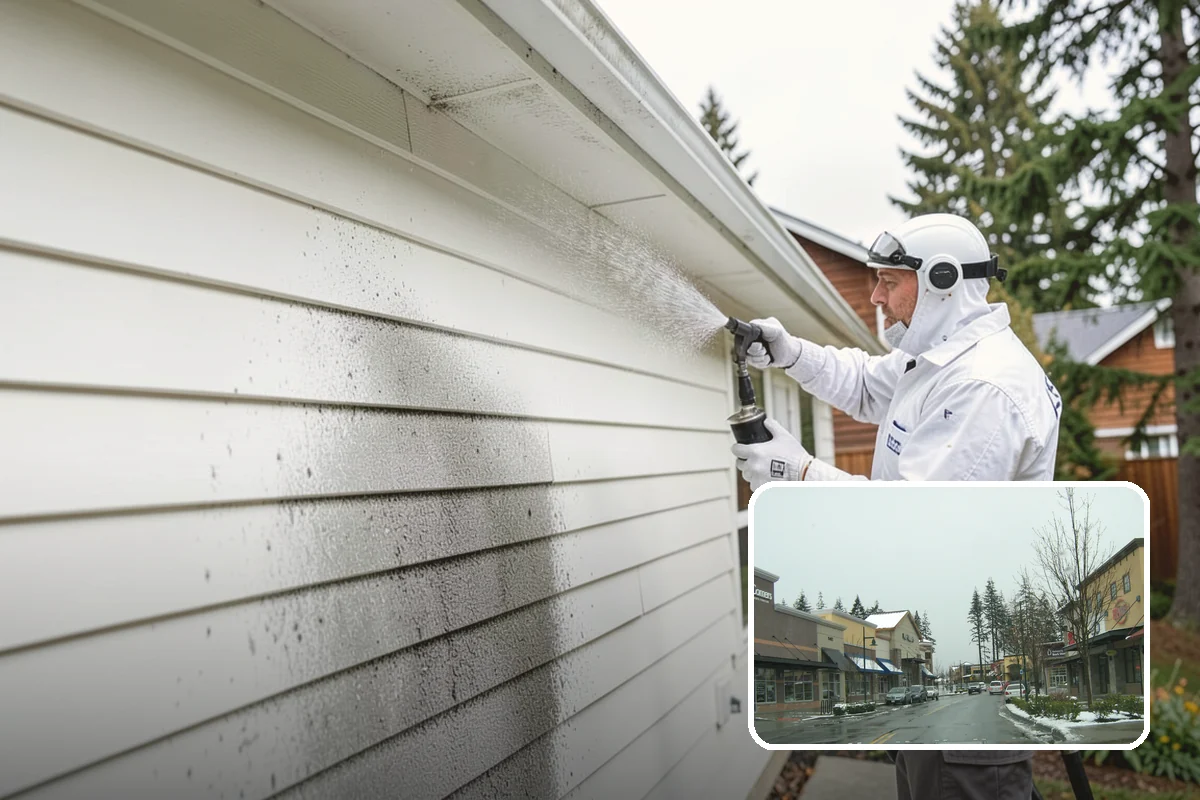 Stucco House Washing in Mill Creek, Snohomish County, WA - Reaches algae hidden in the textured surface