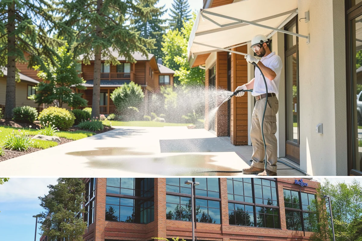Stucco House Washing in Mountlake Terrace, Snohomish County, WA - Clean during the warm, drier months so the porous stucco dries thoroughly and resists new growth.