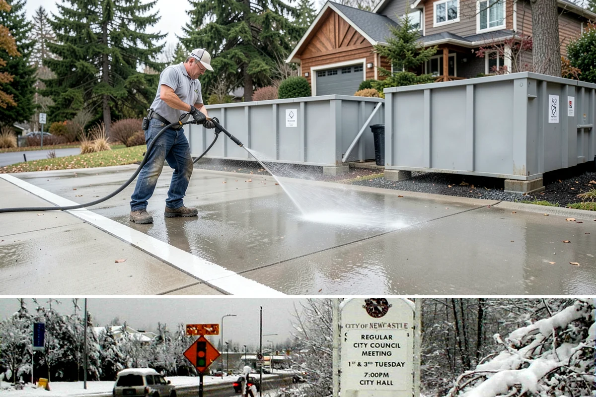 Stucco House Washing in Newcastle, King County, WA - Clean during the warm, drier months so the porous stucco dries thoroughly and resists new growth.