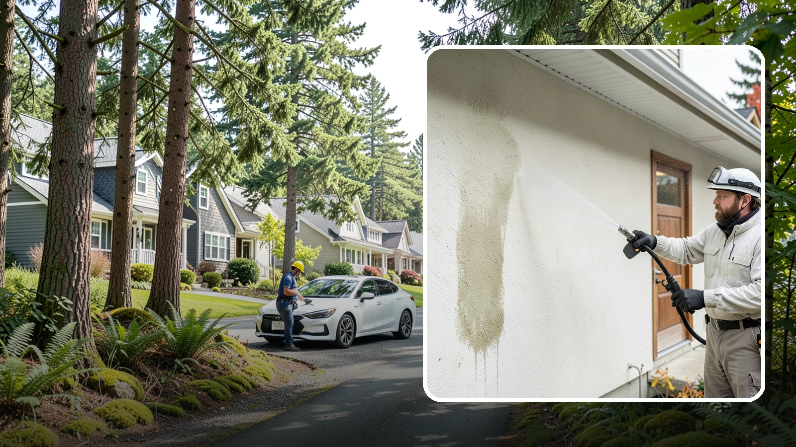 Stucco House Washing in Normandy Park, King County, WA - Stucco house washing gently lifts mildew and algae from textured walls without cracking the finish or forcing water inside.