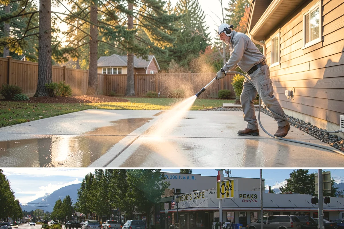 Stucco House Washing in North Bend, King County, WA - Clean during the warm, drier months so the porous stucco dries thoroughly and resists new growth.