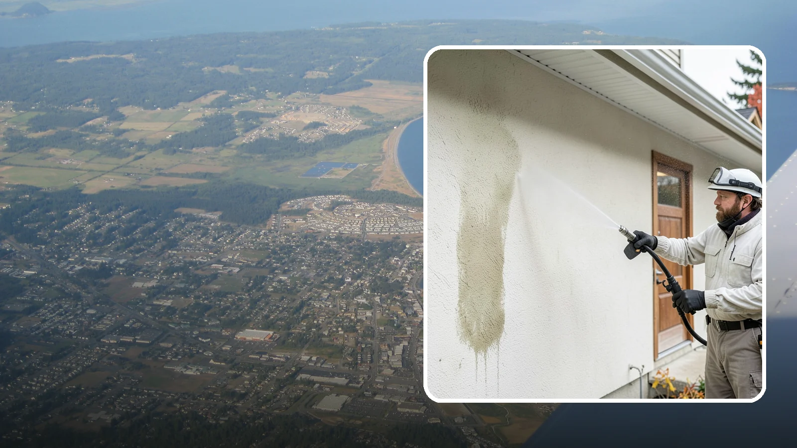 Stucco House Washing in Oak Harbor, Island County, WA - Stucco house washing gently lifts mildew and algae from textured walls without cracking the finish or forcing water inside.