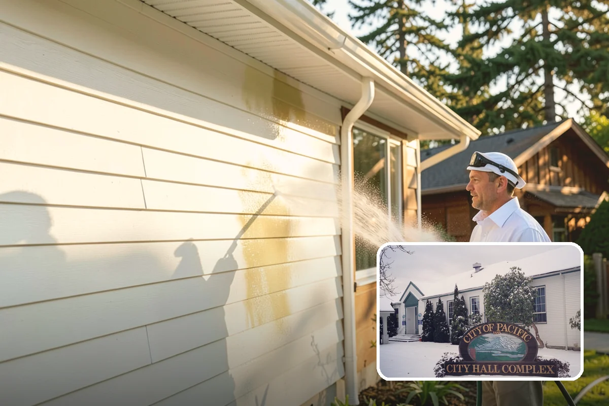 Stucco House Washing in Pacific, King County, WA - Reaches algae hidden in the textured surface