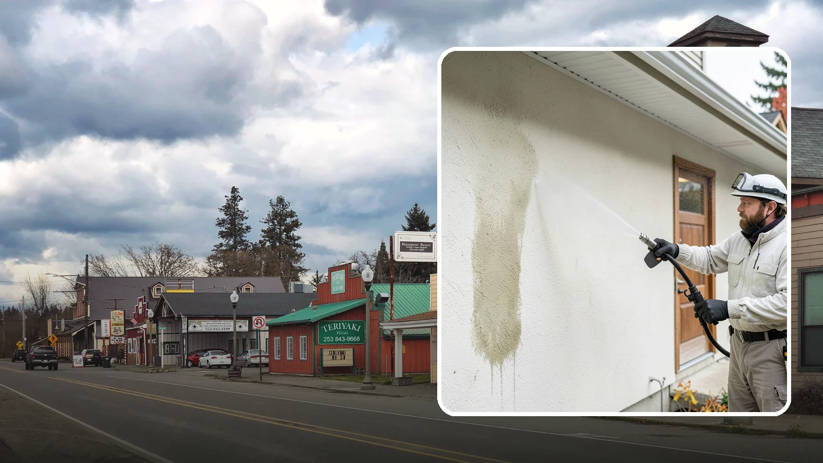 Stucco House Washing in Roy, Pierce County, WA - Stucco house washing gently lifts mildew and algae from textured walls without cracking the finish or forcing water inside.