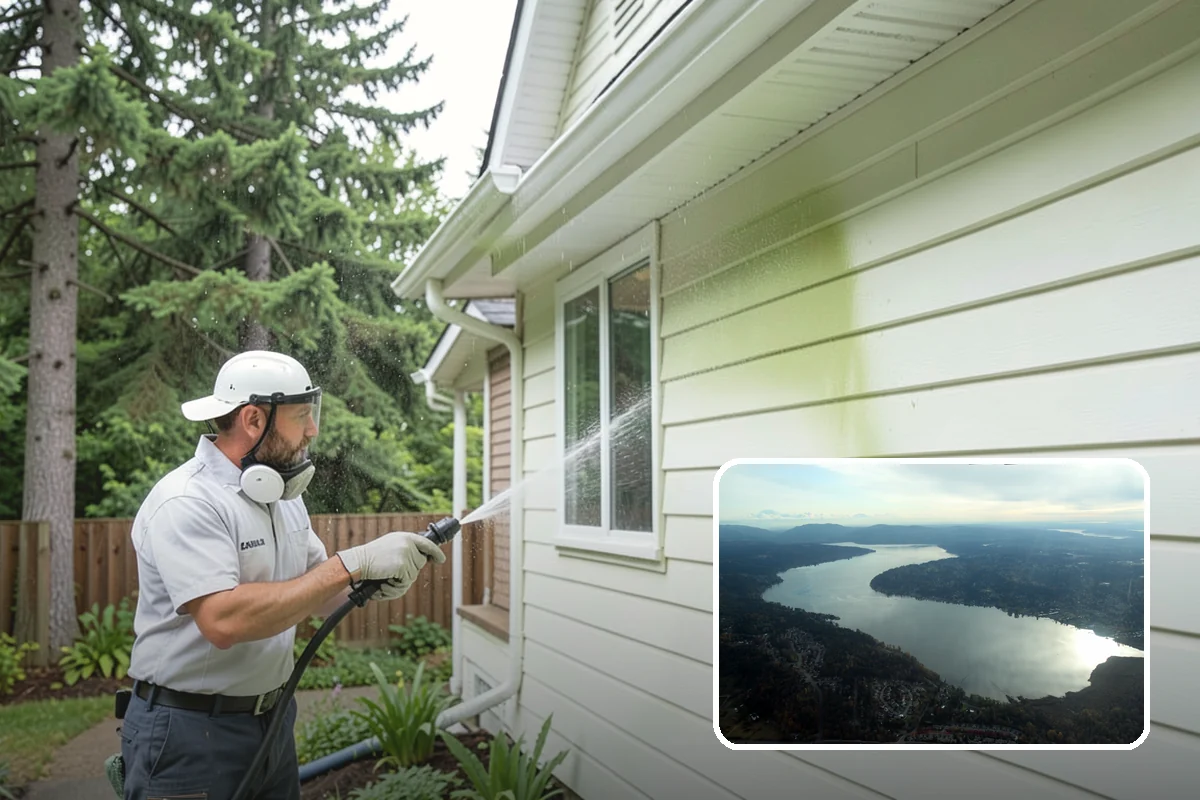 Stucco House Washing in Sammamish, King County, WA - Reaches algae hidden in the textured surface