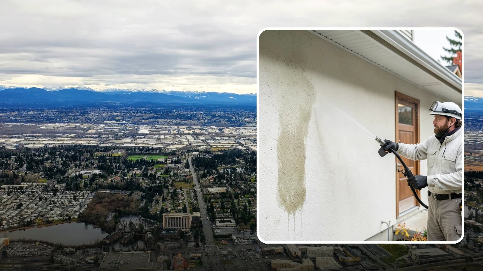 Stucco House Washing in SeaTac, King County, WA - Stucco house washing gently lifts mildew and algae from textured walls without cracking the finish or forcing water inside.