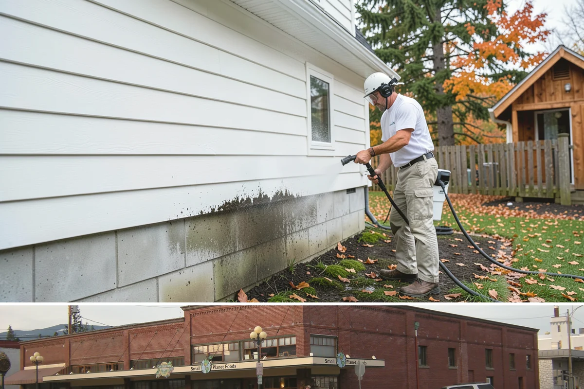 Stucco House Washing in Sedro-Woolley, Skagit County, WA - Clean during the warm, drier months so the porous stucco dries thoroughly and resists new growth.