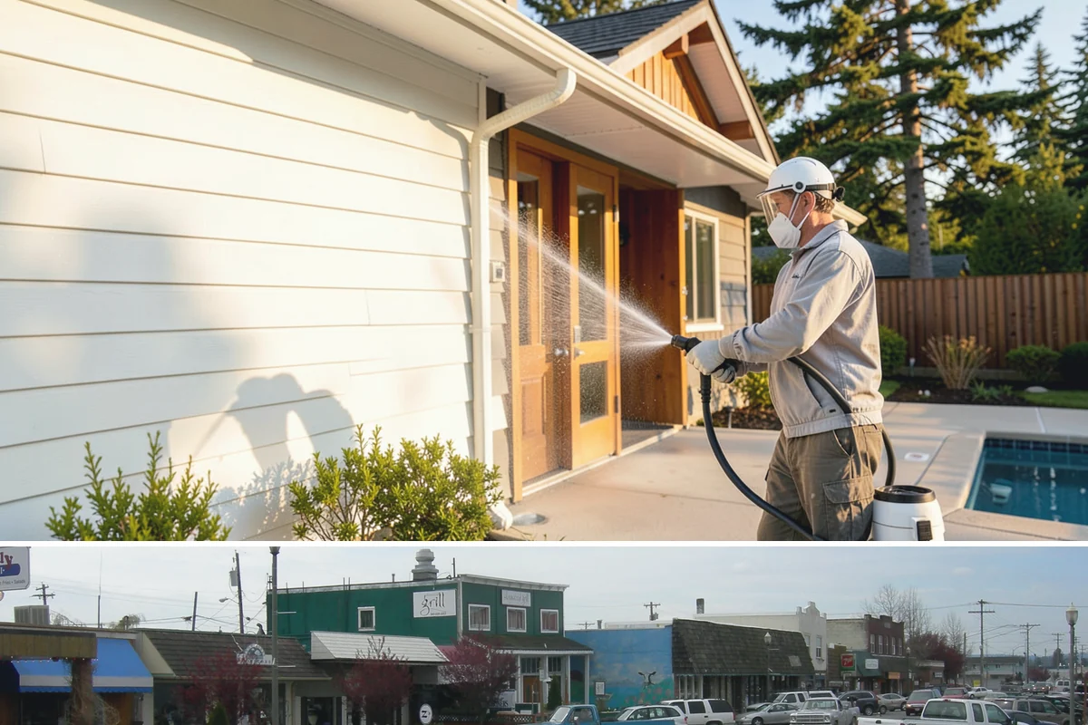 Stucco House Washing in Stanwood, Snohomish County, WA - Clean during the warm, drier months so the porous stucco dries thoroughly and resists new growth.