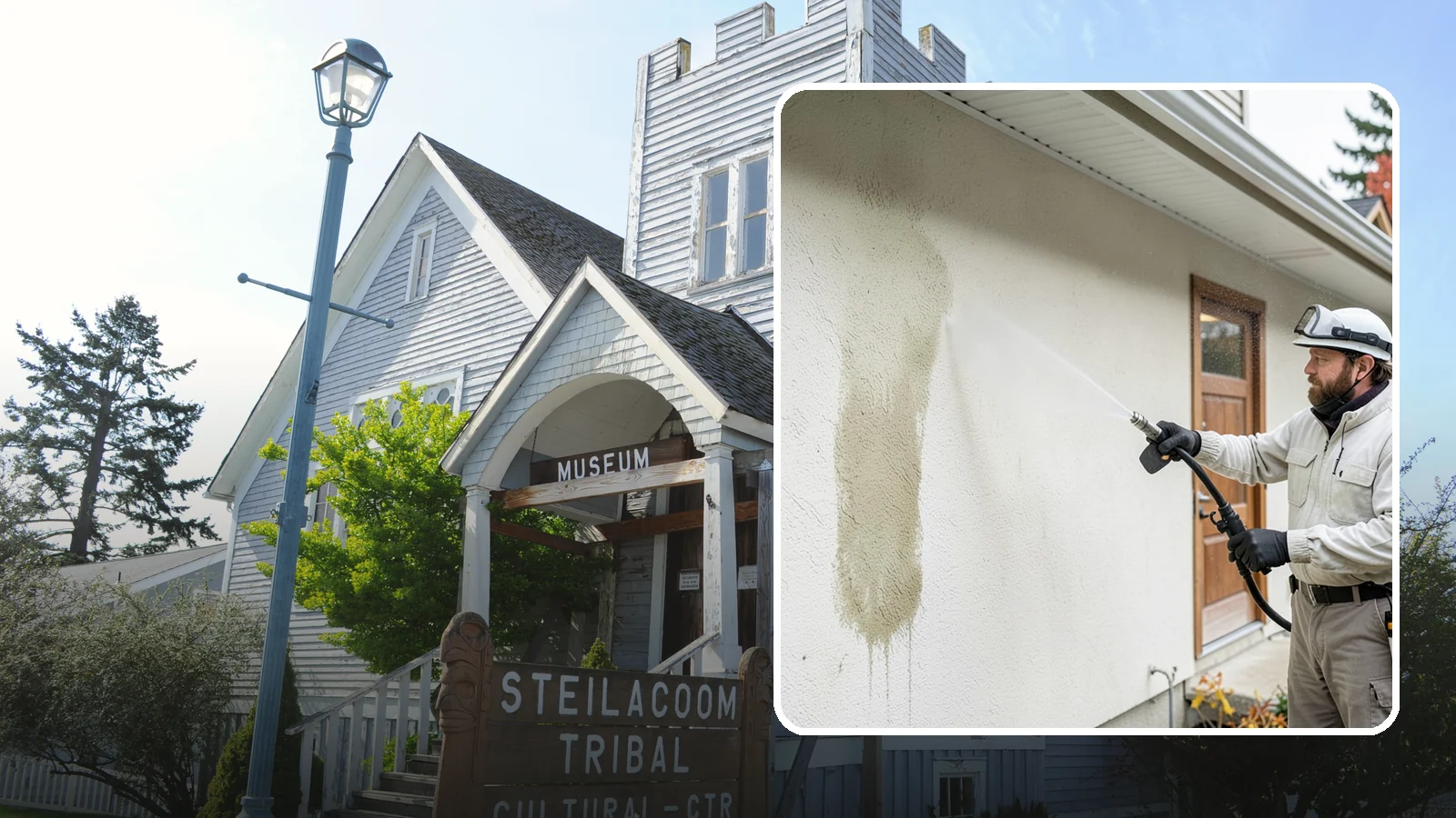 Stucco House Washing in Steilacoom, Pierce County, WA - Stucco house washing gently lifts mildew and algae from textured walls without cracking the finish or forcing water inside.