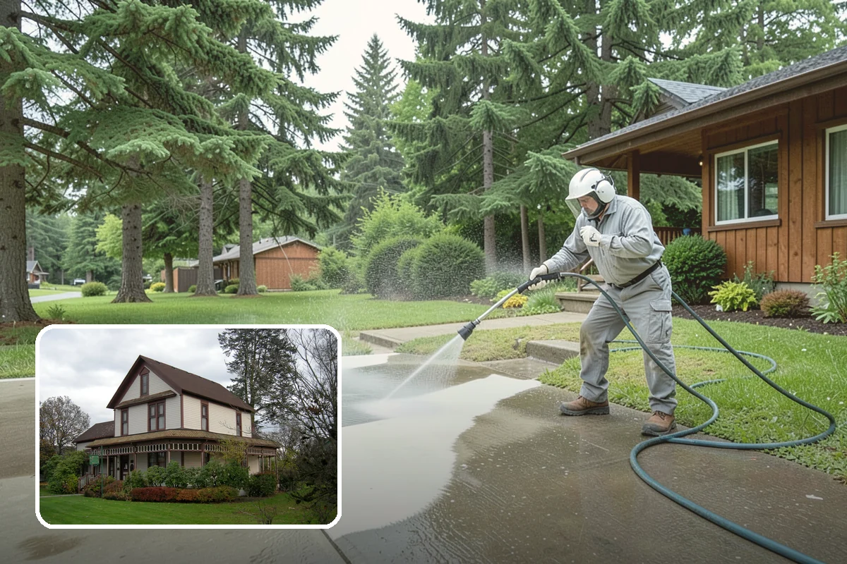 Stucco House Washing in Sumner, Pierce County, WA - Reaches algae hidden in the textured surface