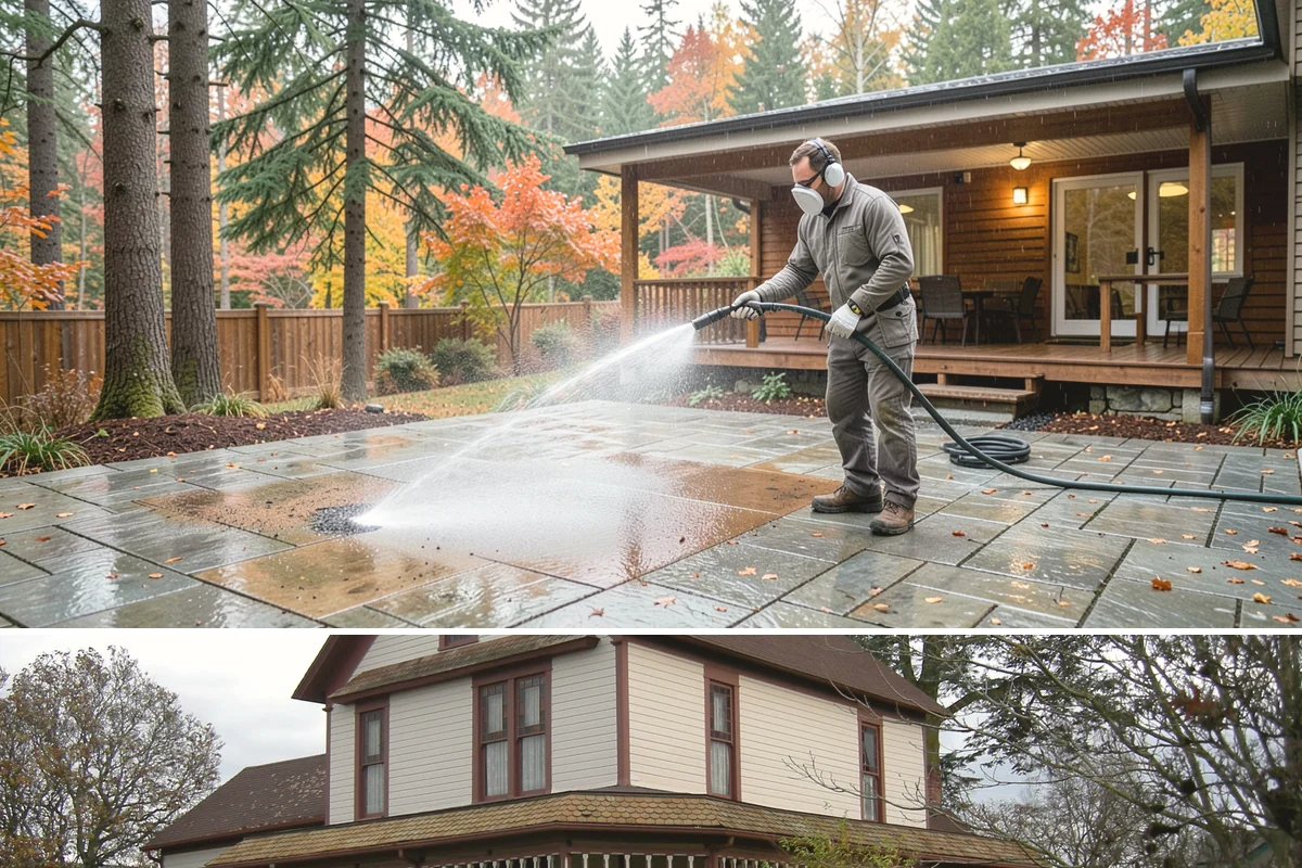 Stucco House Washing in Sumner, Pierce County, WA - Clean during the warm, drier months so the porous stucco dries thoroughly and resists new growth.