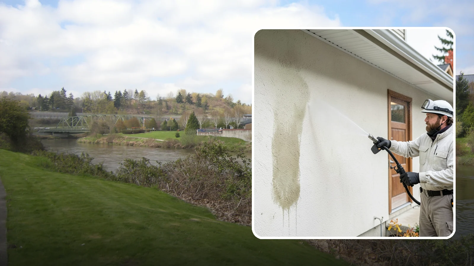 Stucco House Washing in Tukwila, King County, WA - Stucco house washing gently lifts mildew and algae from textured walls without cracking the finish or forcing water inside.