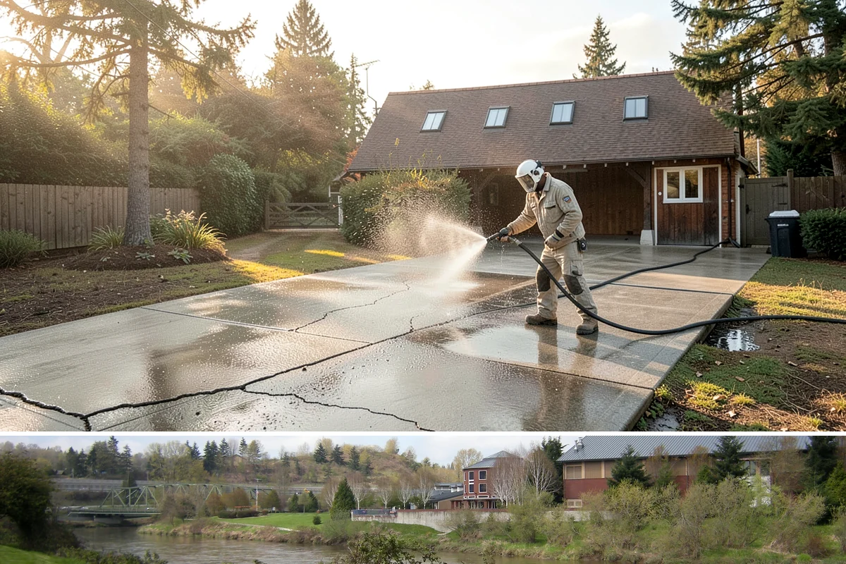 Stucco House Washing in Tukwila, King County, WA - Clean during the warm, drier months so the porous stucco dries thoroughly and resists new growth.