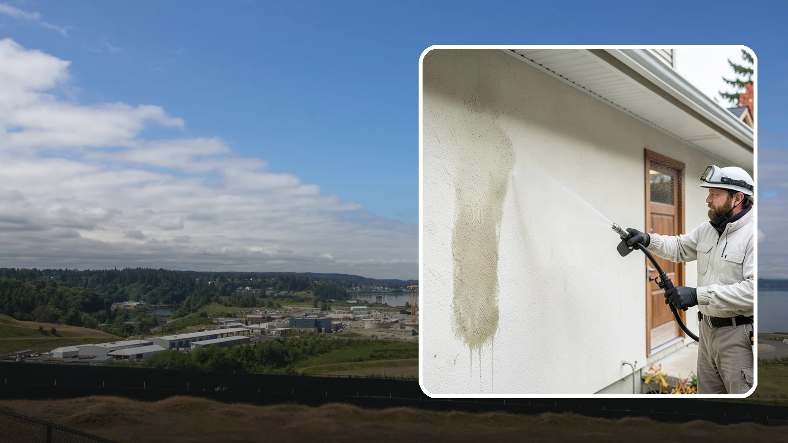 Stucco House Washing in University Place, Pierce County, WA - Stucco house washing gently lifts mildew and algae from textured walls without cracking the finish or forcing water inside.