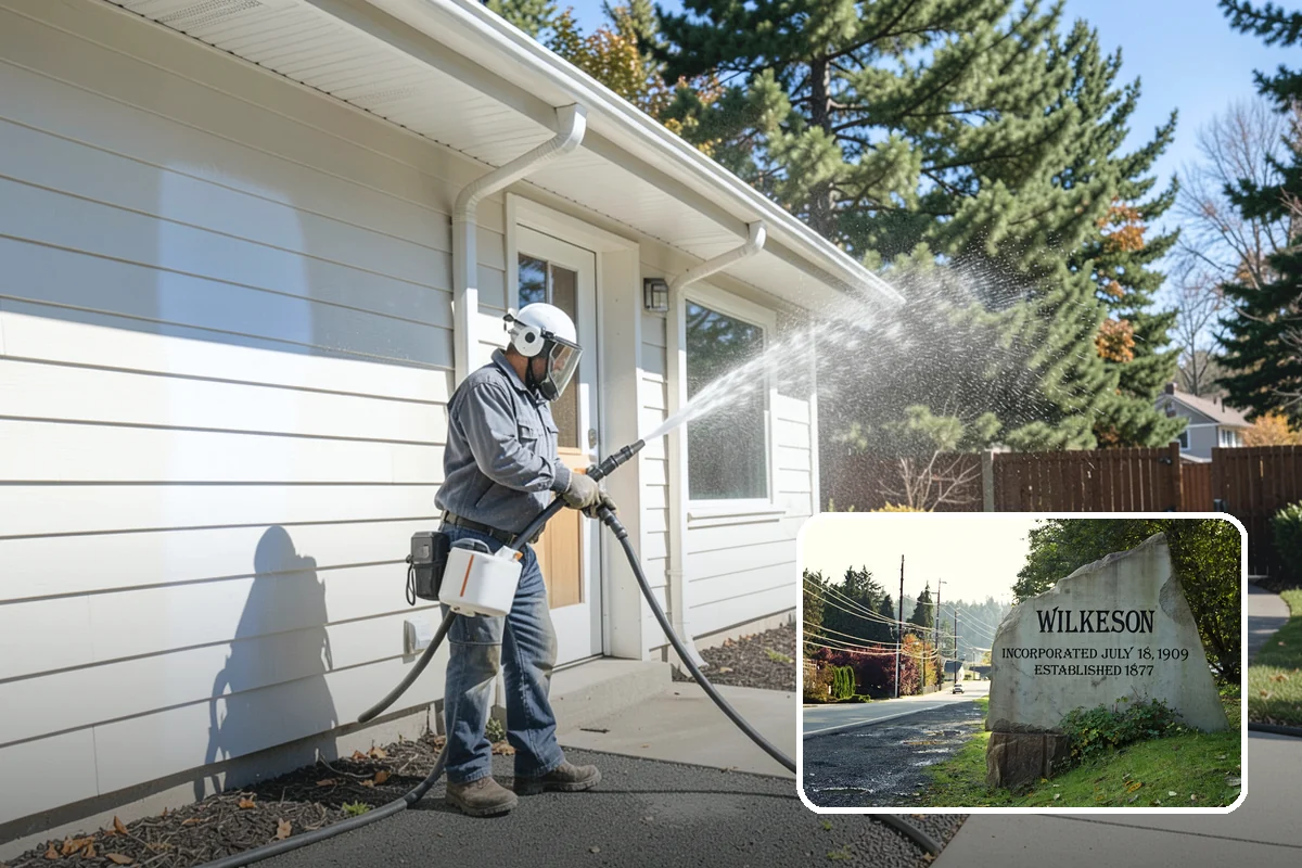 Stucco House Washing in Wilkeson, Pierce County, WA - Reaches algae hidden in the textured surface