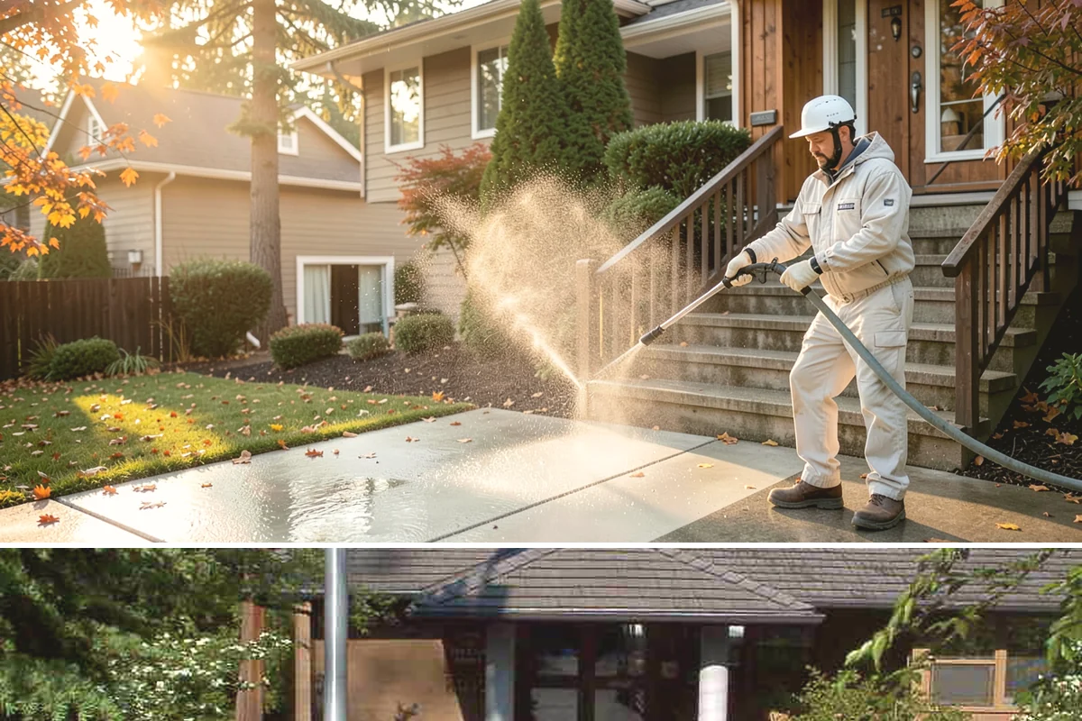 Stucco House Washing in Yarrow Point, King County, WA - Clean during the warm, drier months so the porous stucco dries thoroughly and resists new growth.