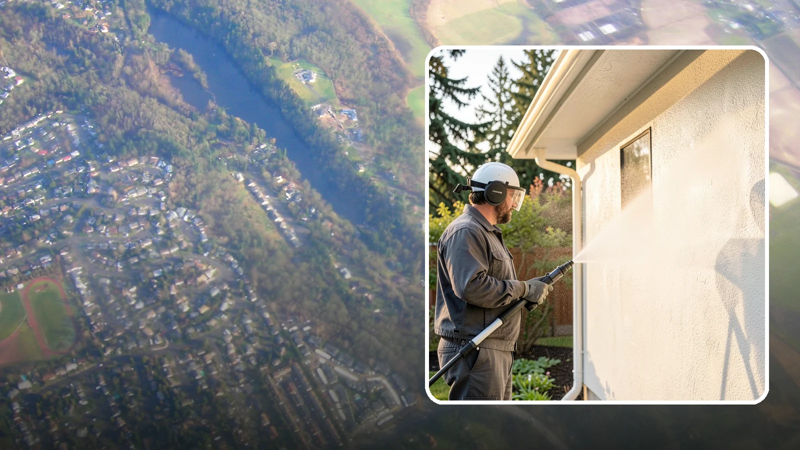 Stucco Soft Wash in Algona, King County, WA - Stucco soft wash removes algae and staining from textured stucco using low pressure that protects its porous, delicate surface.