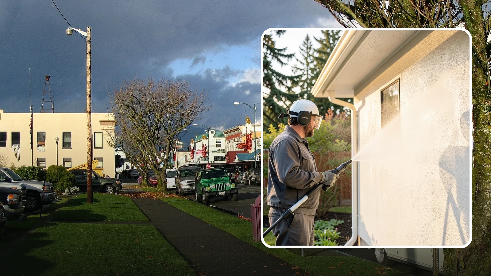Stucco Soft Wash in Arlington, Snohomish County, WA - Stucco soft wash removes algae and staining from textured stucco using low pressure that protects its porous, delicate surface.