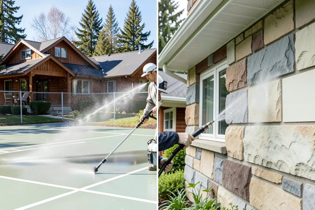 Stucco Soft Wash in Arlington, Snohomish County, WA - Examine the stucco texture and identify staining