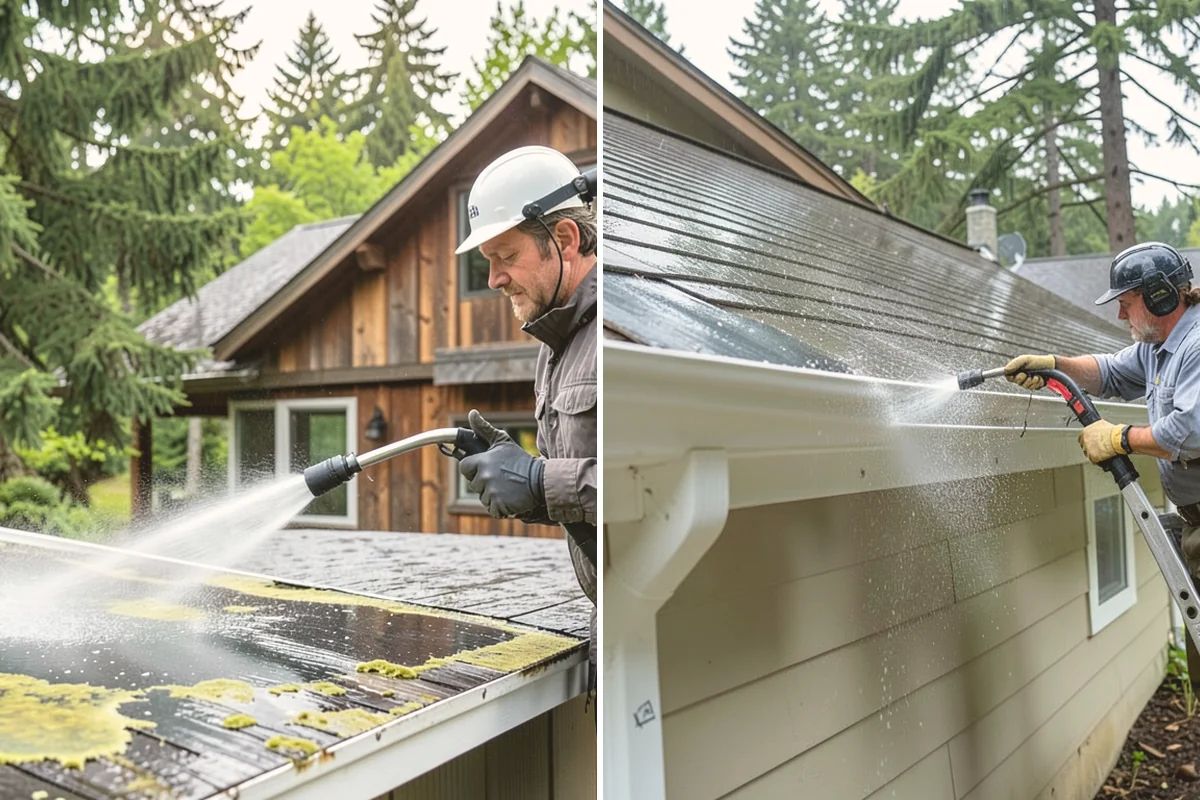 Stucco Soft Wash in Bellevue, King County, WA - Examine the stucco texture and identify staining