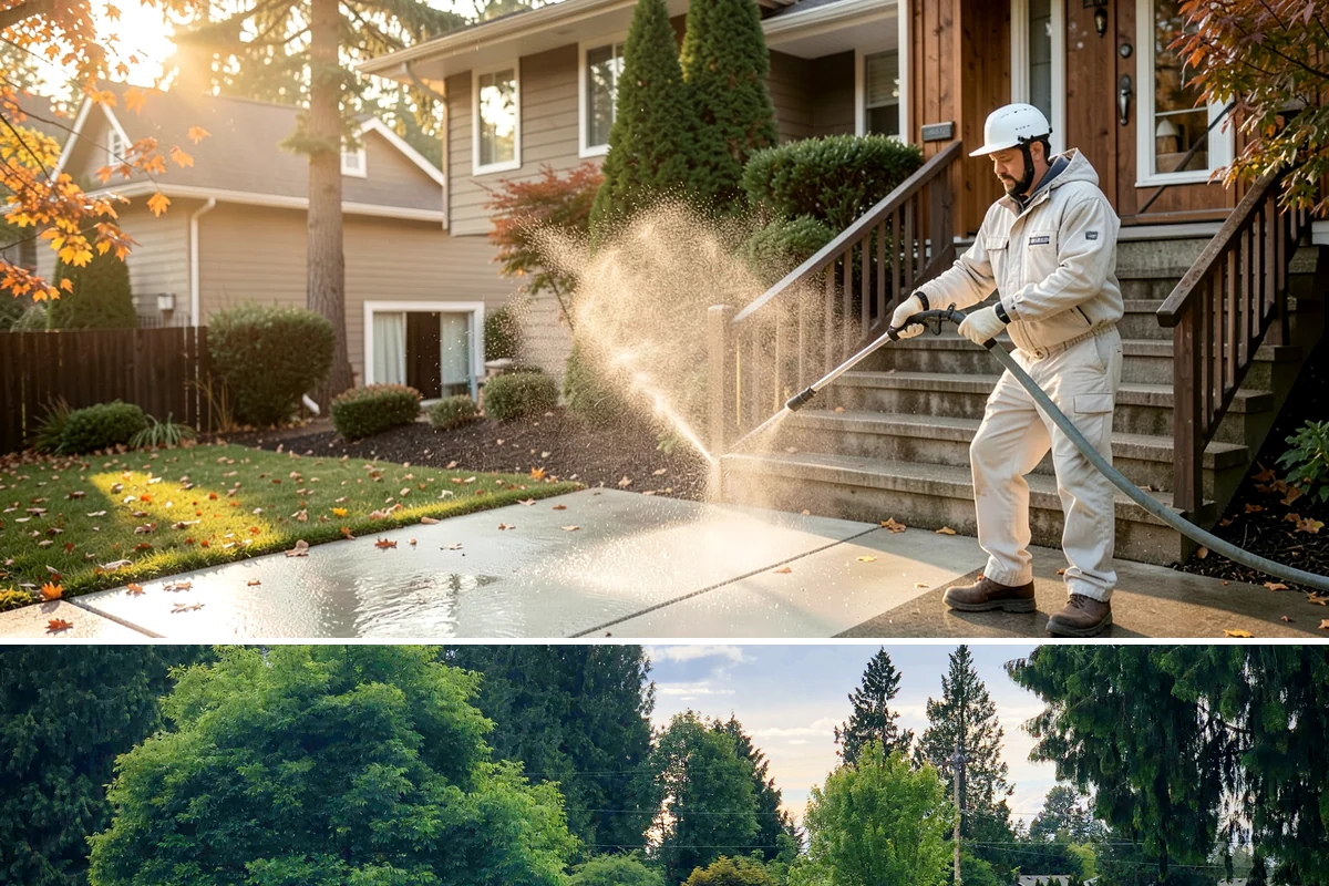 Stucco Soft Wash in Bonney Lake, Pierce County, WA - Best in the milder, drier stretches so the porous stucco can dry properly after washing.