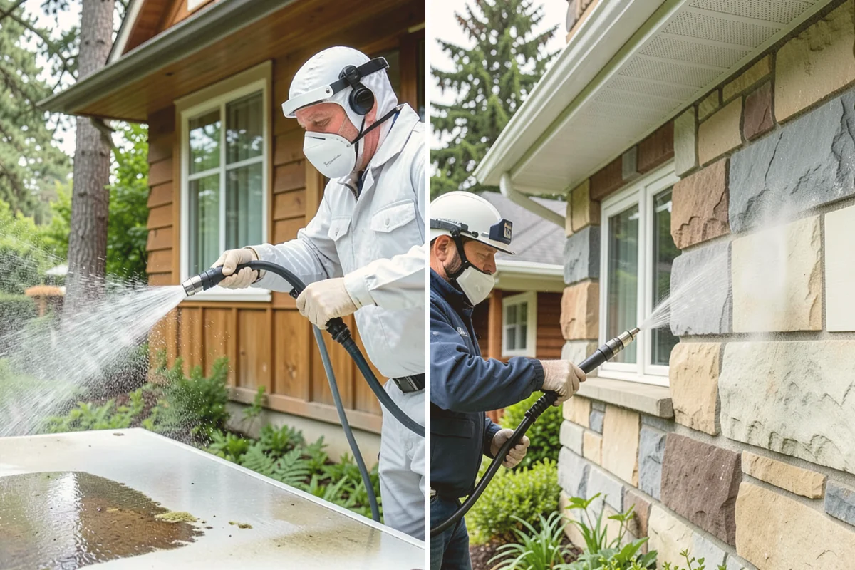 Stucco Soft Wash in Bothell, King County, WA - Examine the stucco texture and identify staining