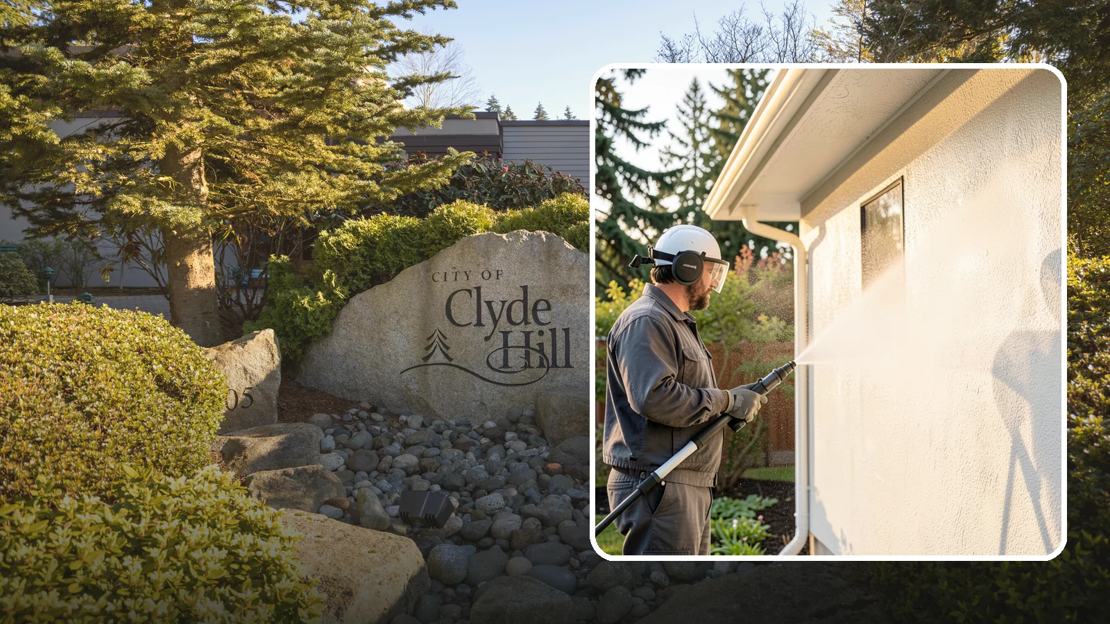 Stucco Soft Wash in Clyde Hill, King County, WA - Stucco soft wash removes algae and staining from textured stucco using low pressure that protects its porous, delicate surface.