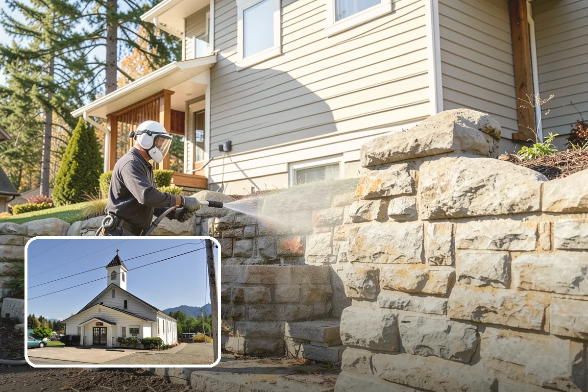 Stucco Soft Wash in Concrete, Skagit County, WA - Cleans porous stucco without chipping its texture