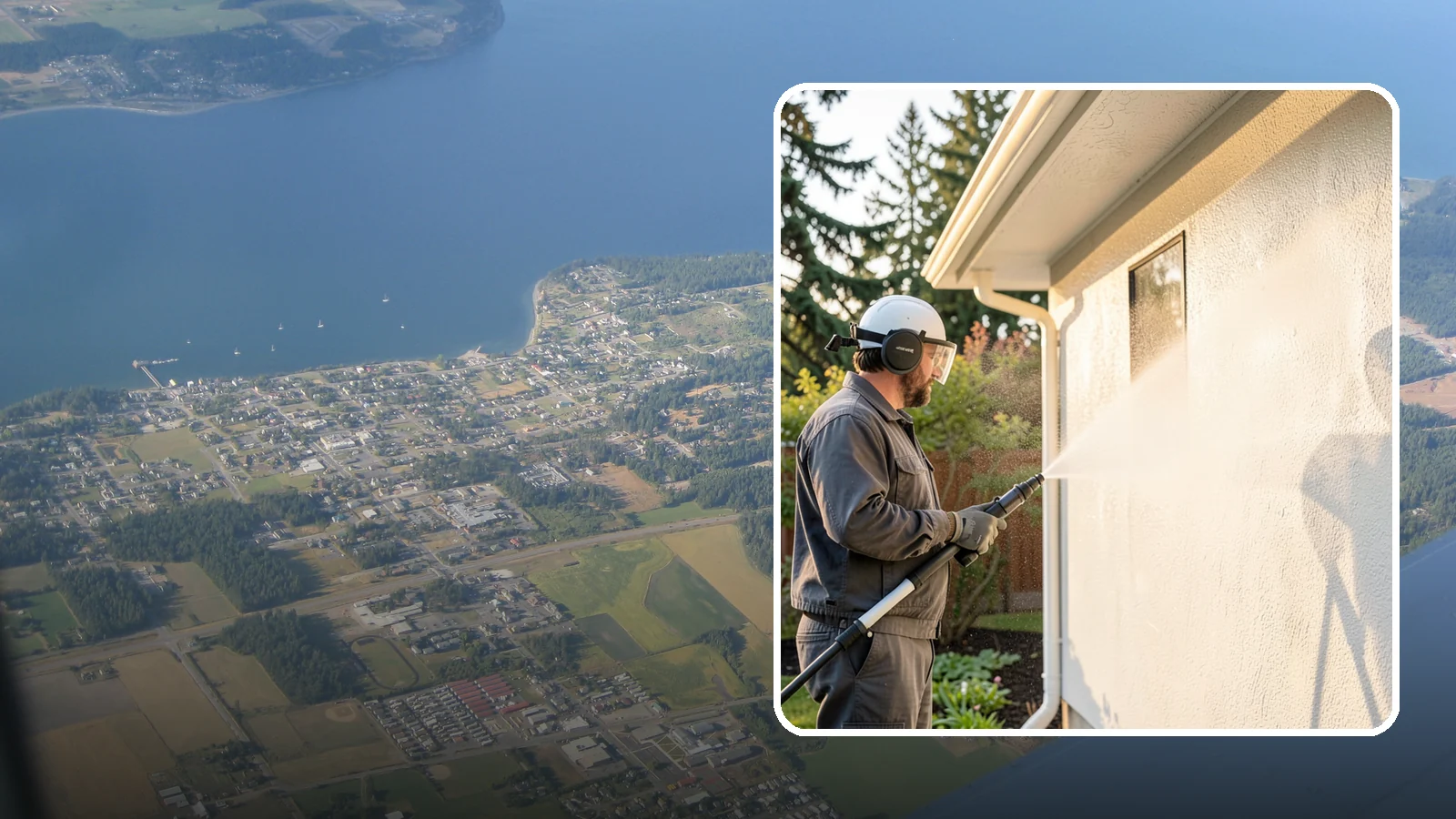 Stucco Soft Wash in Coupeville, Island County, WA - Stucco soft wash removes algae and staining from textured stucco using low pressure that protects its porous, delicate surface.