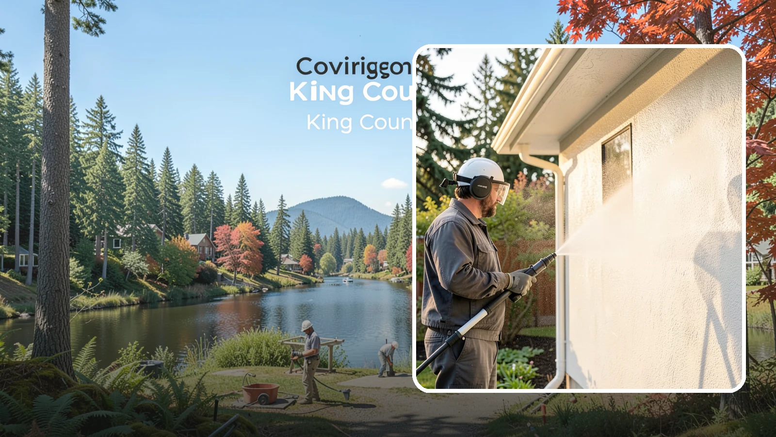 Stucco Soft Wash in Covington, King County, WA - Stucco soft wash removes algae and staining from textured stucco using low pressure that protects its porous, delicate surface.