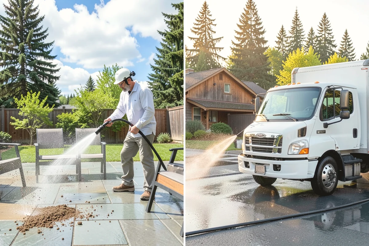 Stucco Soft Wash in Covington, King County, WA - Examine the stucco texture and identify staining