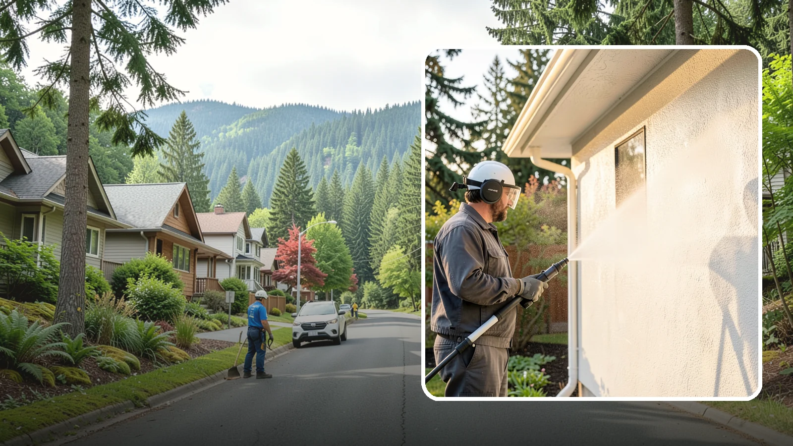 Stucco Soft Wash in Darrington, Snohomish County, WA - Stucco soft wash removes algae and staining from textured stucco using low pressure that protects its porous, delicate surface.