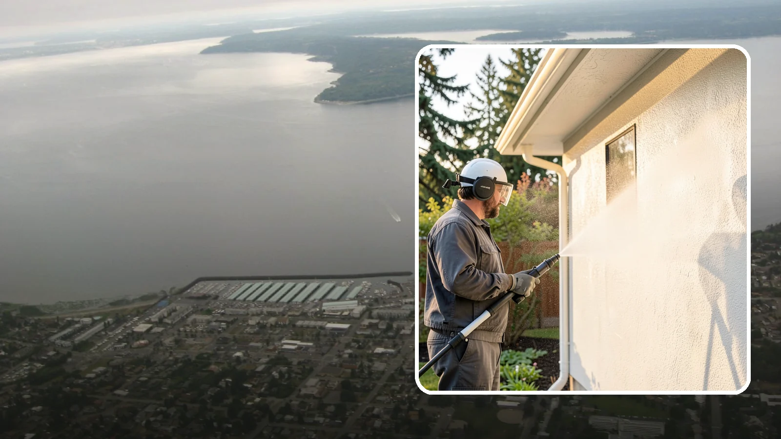 Stucco Soft Wash in Des Moines, King County, WA - Stucco soft wash removes algae and staining from textured stucco using low pressure that protects its porous, delicate surface.