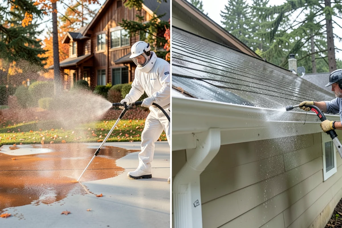 Stucco Soft Wash in DuPont, Pierce County, WA - Examine the stucco texture and identify staining