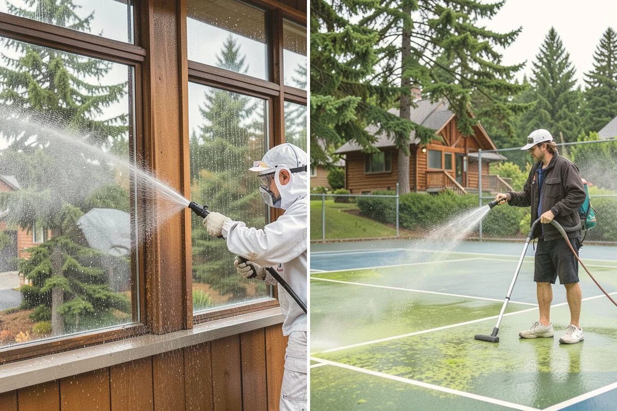 Stucco Soft Wash in Eatonville, Pierce County, WA - Examine the stucco texture and identify staining