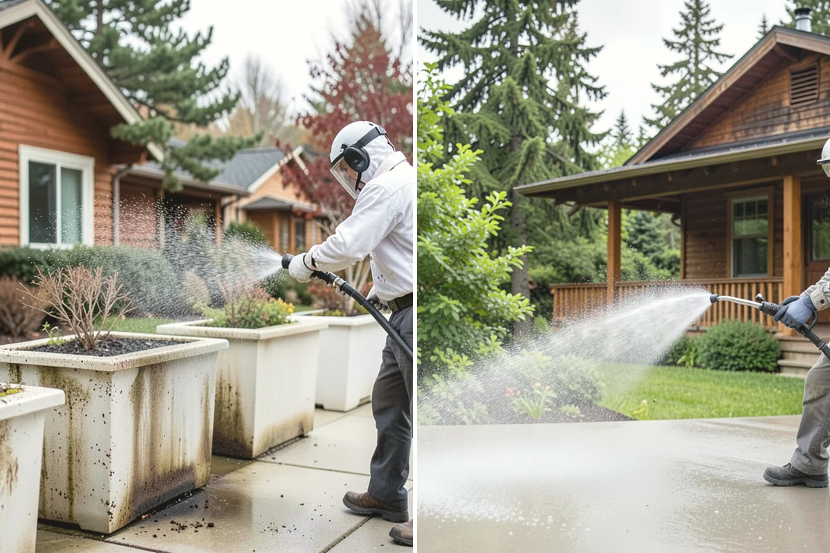 Stucco Soft Wash in Edgewood, Pierce County, WA - Examine the stucco texture and identify staining