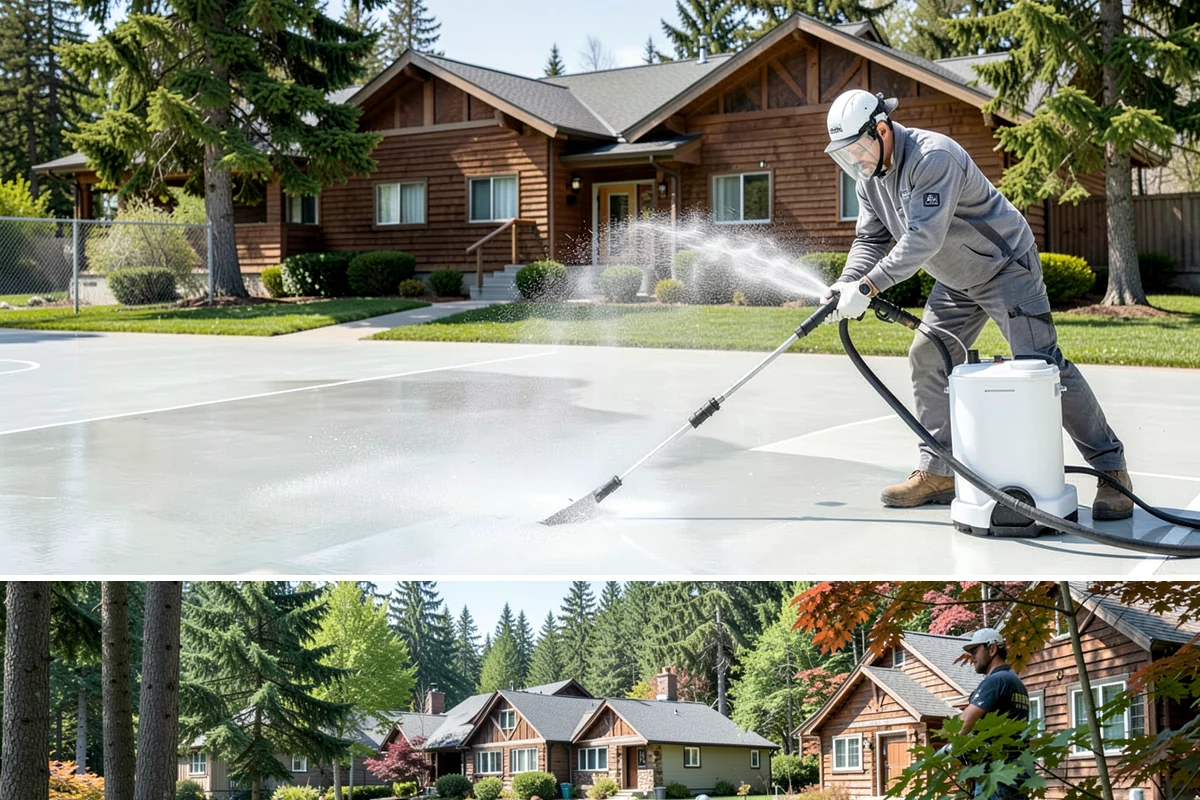 Stucco Soft Wash in Edgewood, Pierce County, WA - Best in the milder, drier stretches so the porous stucco can dry properly after washing.