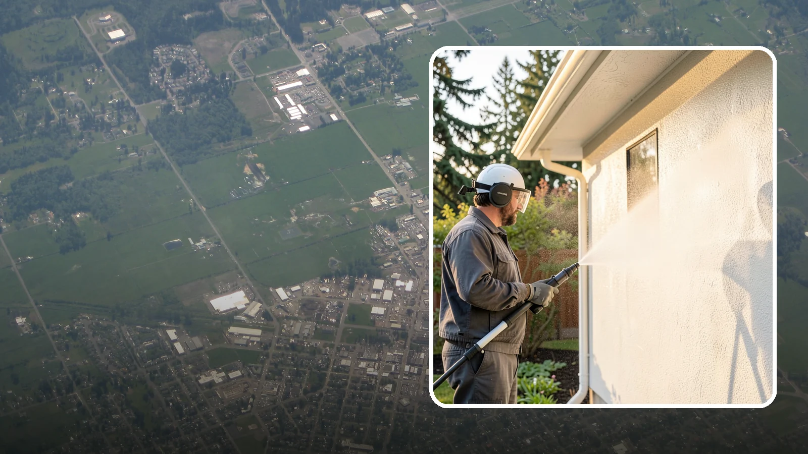 Stucco Soft Wash in Enumclaw, King County, WA - Stucco soft wash removes algae and staining from textured stucco using low pressure that protects its porous, delicate surface.