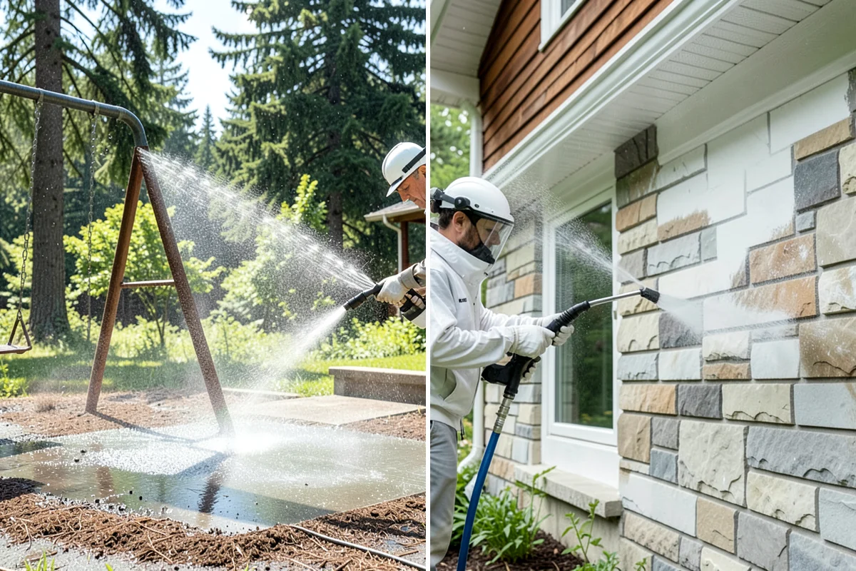 Stucco Soft Wash in Enumclaw, King County, WA - Examine the stucco texture and identify staining
