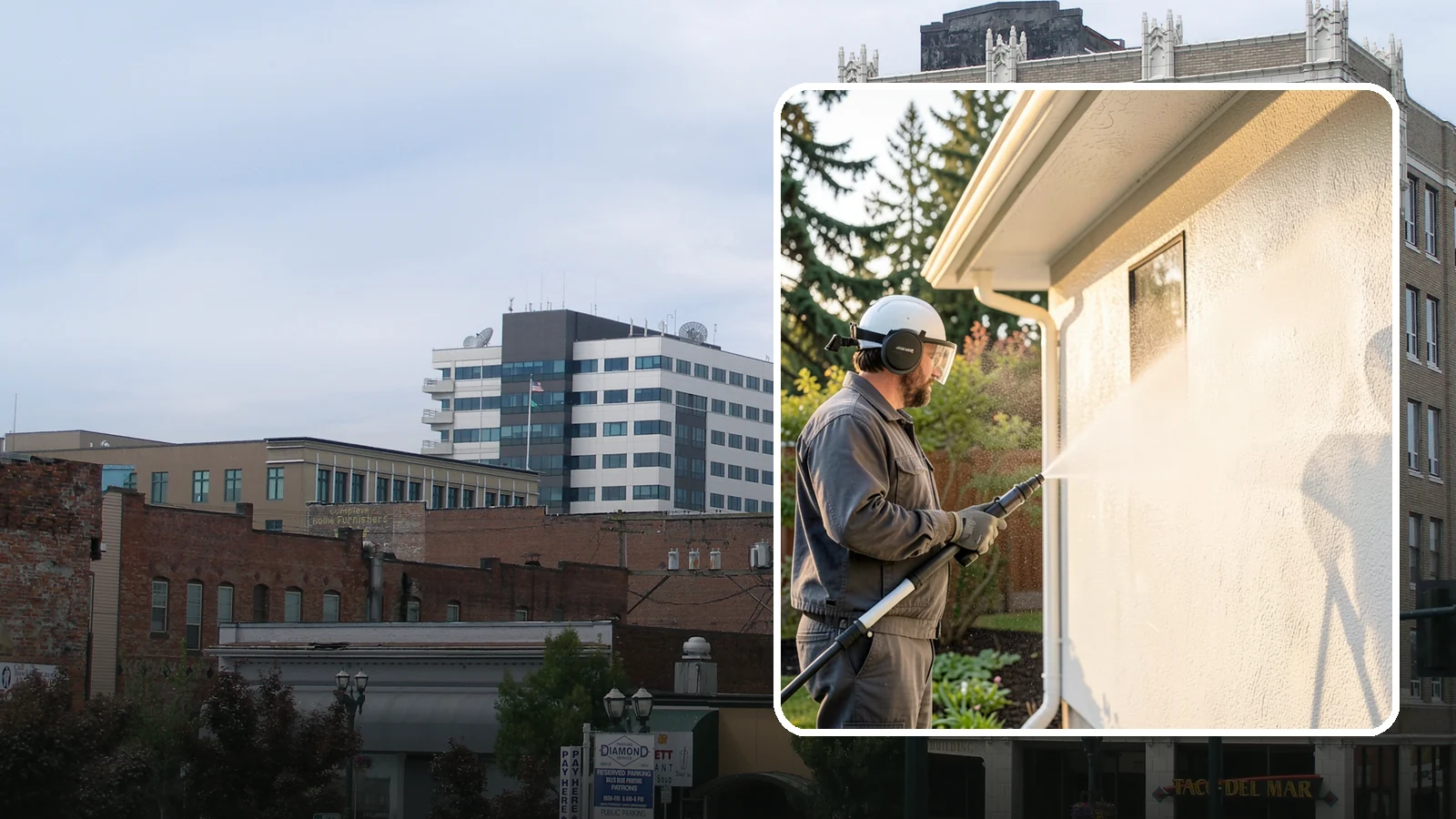 Stucco Soft Wash in Everett, Snohomish County, WA - Stucco soft wash removes algae and staining from textured stucco using low pressure that protects its porous, delicate surface.