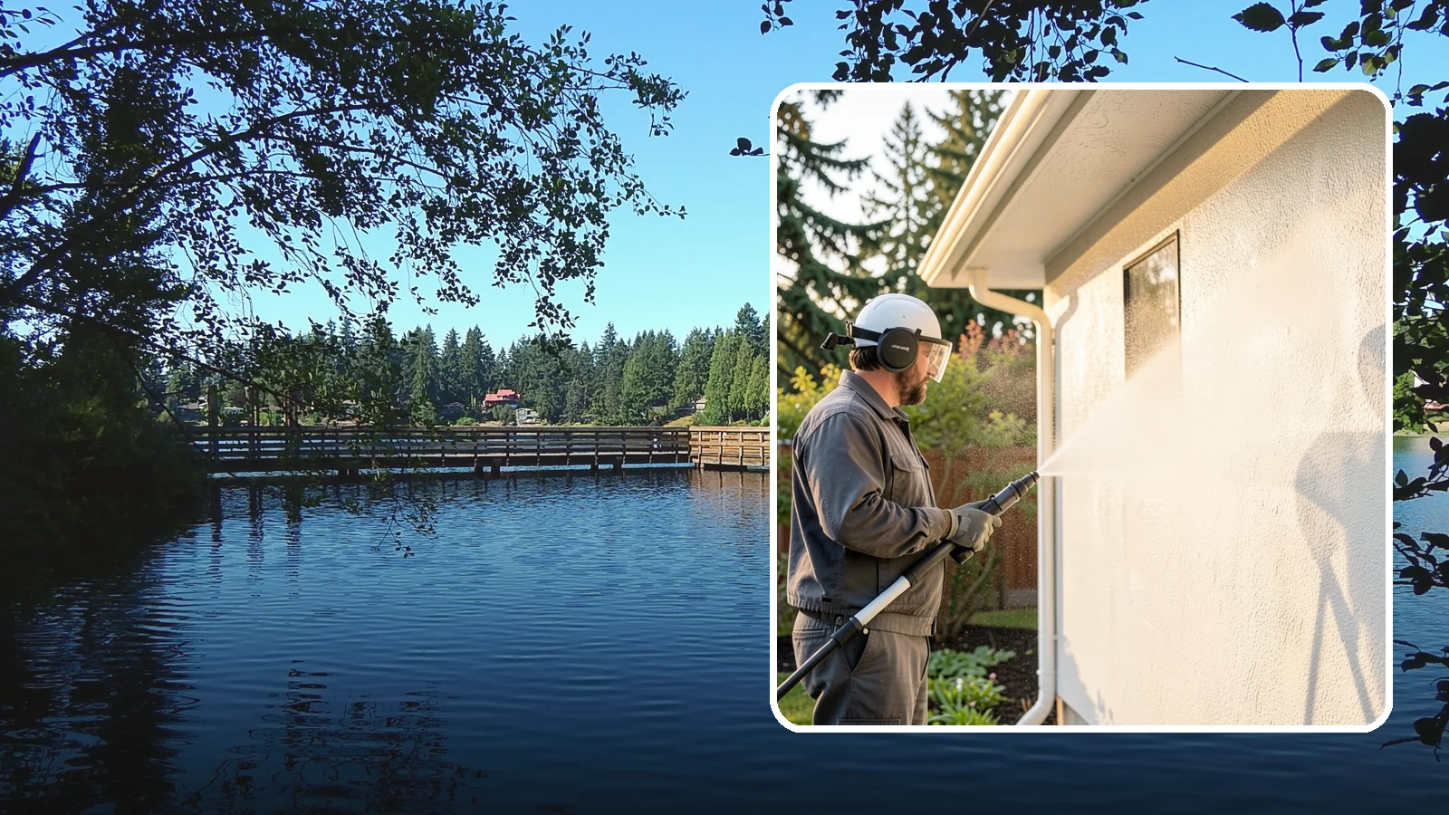Stucco Soft Wash in Federal Way, King County, WA - Stucco soft wash removes algae and staining from textured stucco using low pressure that protects its porous, delicate surface.