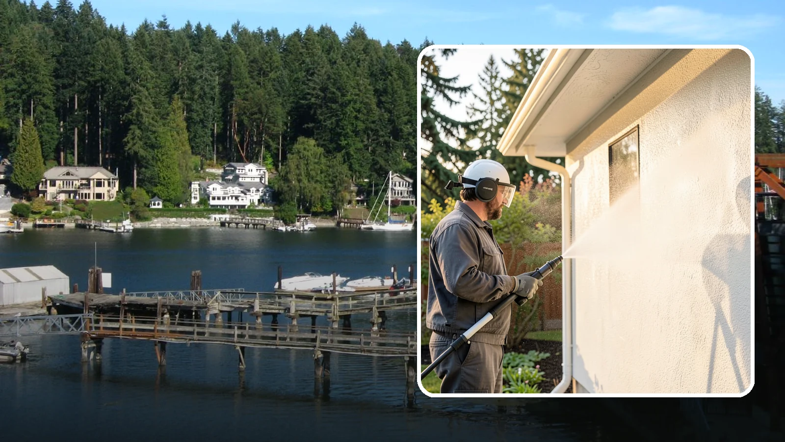 Stucco Soft Wash in Gig Harbor, Pierce County, WA - Stucco soft wash removes algae and staining from textured stucco using low pressure that protects its porous, delicate surface.
