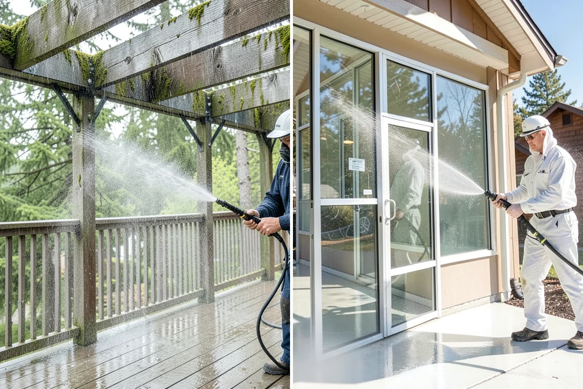Stucco Soft Wash in Gig Harbor, Pierce County, WA - Examine the stucco texture and identify staining