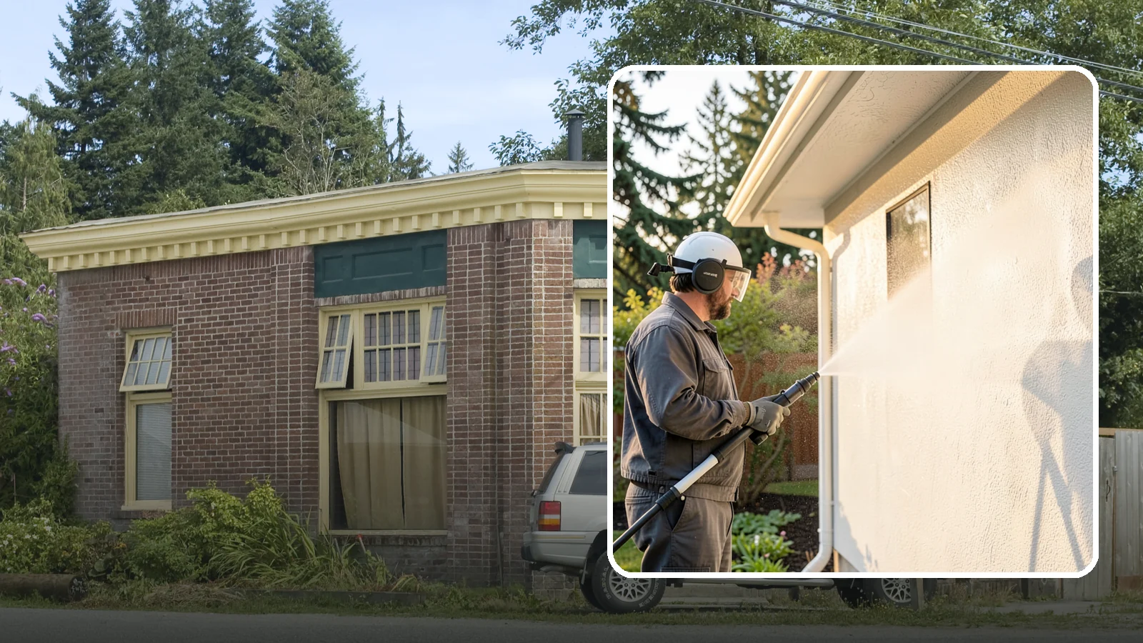 Stucco Soft Wash in Hamilton, Skagit County, WA - Stucco soft wash removes algae and staining from textured stucco using low pressure that protects its porous, delicate surface.