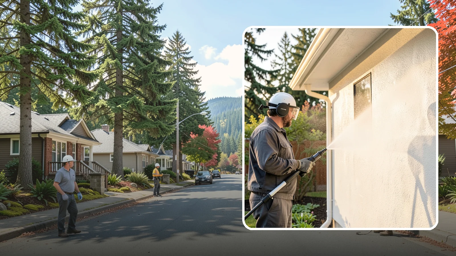 Stucco Soft Wash in Hunts Point, King County, WA - Stucco soft wash removes algae and staining from textured stucco using low pressure that protects its porous, delicate surface.